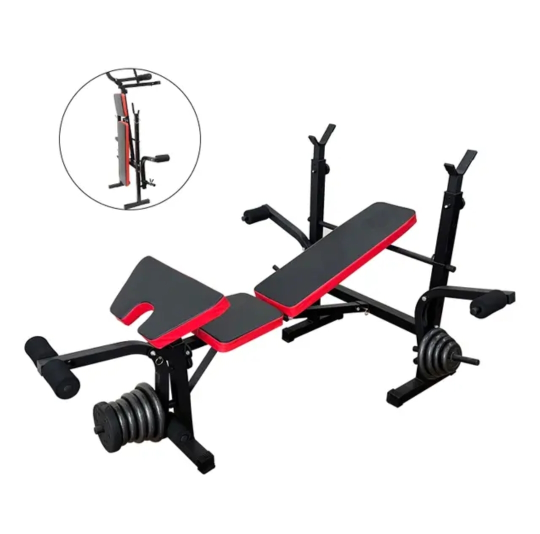 Adjustable Bench Press with Barbell stand I Foldable Multifunctional Fitness Bench - BAS Kuwait