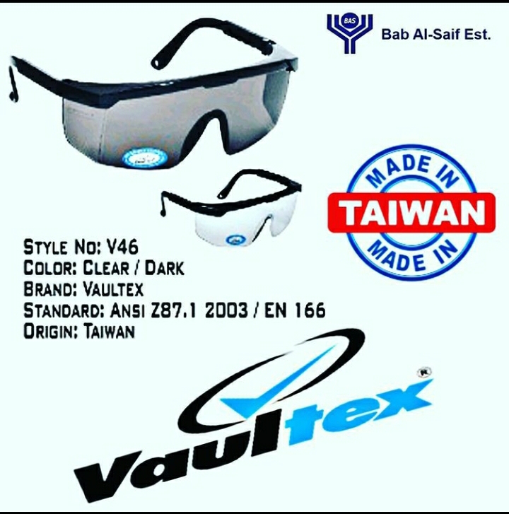 Vaultex Safety Goggles taiwan, clear and black, UD46, V46  - BAS Kuwait