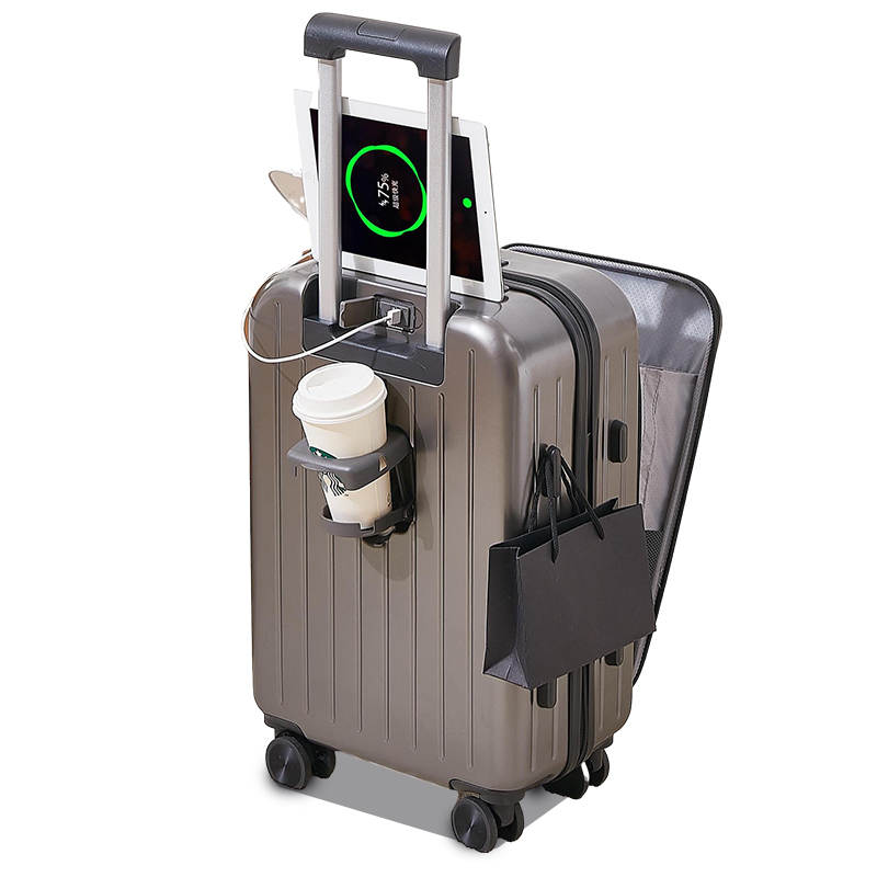 Suitcase Luggage Bag With Usb Charging Cup Holder Modern Look Waterproof Pressure Resistant - BAS Kuwait