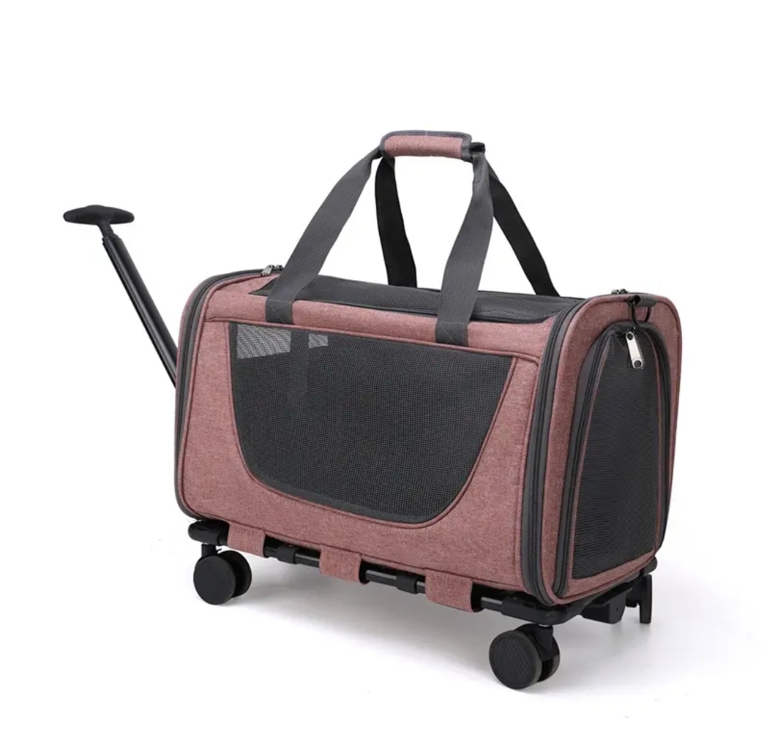 Portable Pet Carrier with Trolley Case I Cat Carry Bag with Wheels - BAS Kuwait