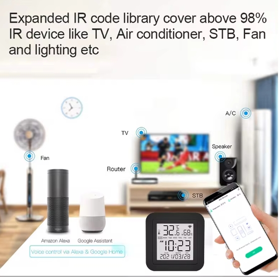 Smart IR Remote Temperature And Humidity Detector App Controlled AC Temperature Easy Connection - BAS Kuwait