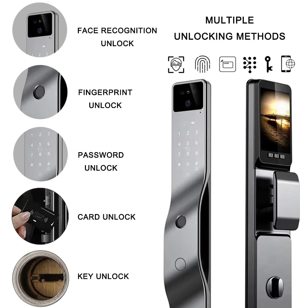 Smart Lock Z20 - Keyless Entry - Face recognition, Fingerprint, Pass code, key card, Mobile App (Wifi) Rechargeable Battery - BAS Kuwait