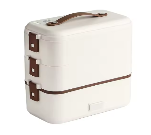 Electric Heating Lunch Box Stainless Steel 3 in 1 Office School 300W - BAS Kuwait