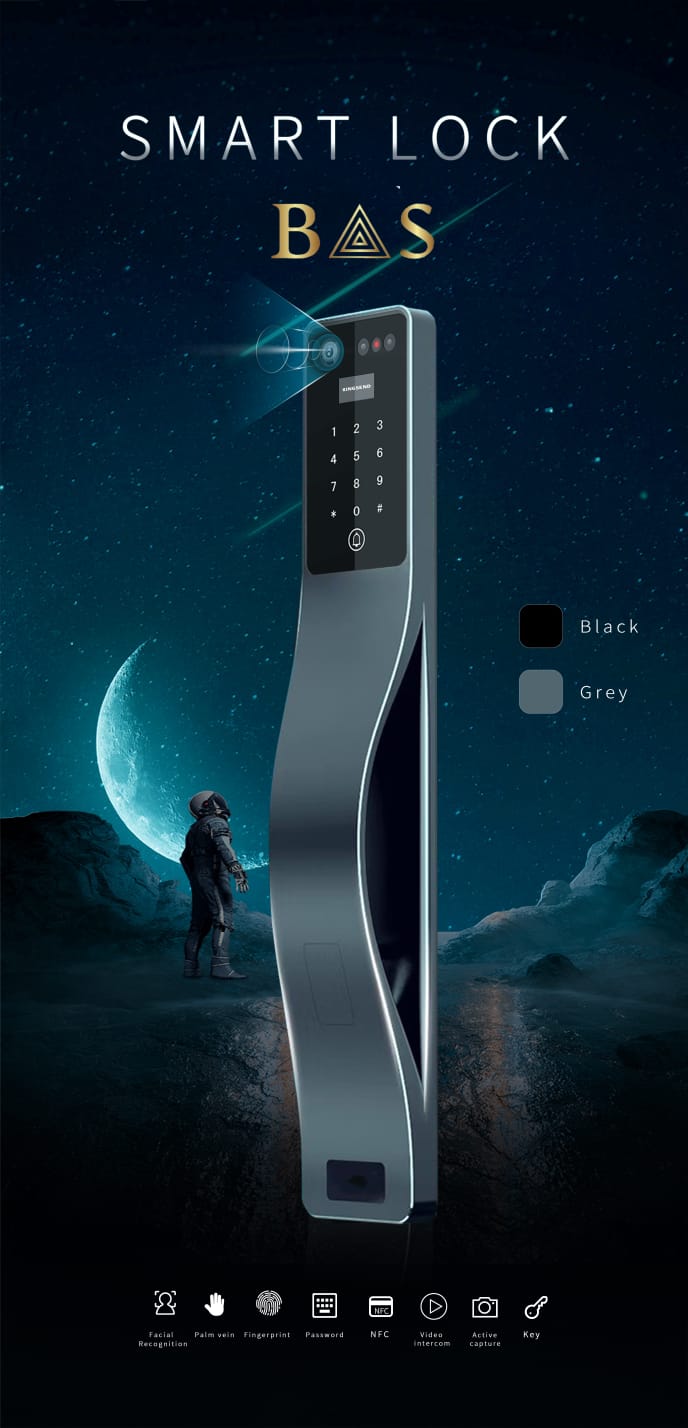 Smart Lock A7 - Keyless Entry - Face & Palm Recognition, Fingerprint, Pass code, key card, Mobile App (Wifi) - BAS Kuwait