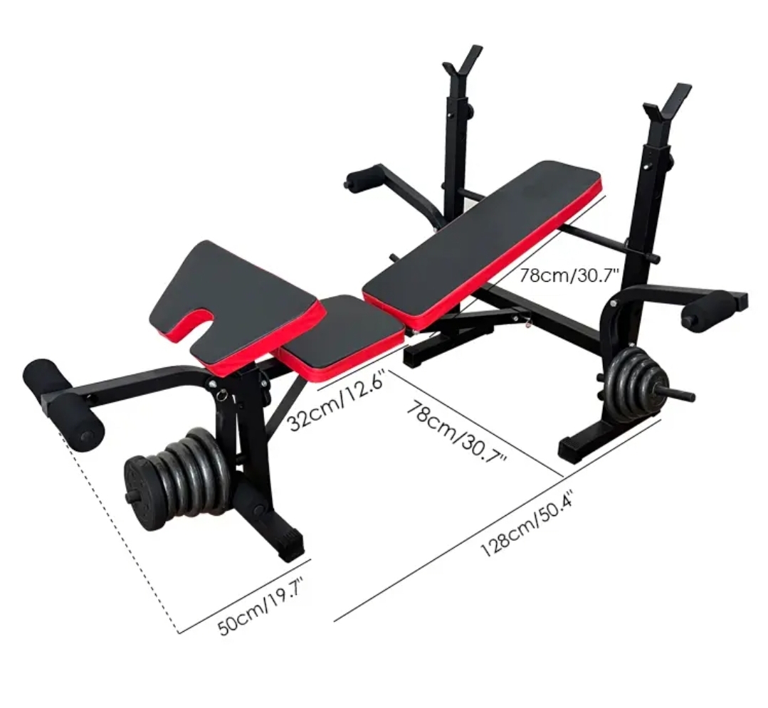 Adjustable Bench Press with Barbell stand I Foldable Multifunctional Fitness Bench - BAS Kuwait