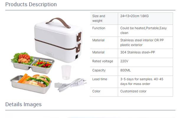 Electric Heating Lunch Box Stainless Steel 3 in 1 Office School 300W - BAS Kuwait