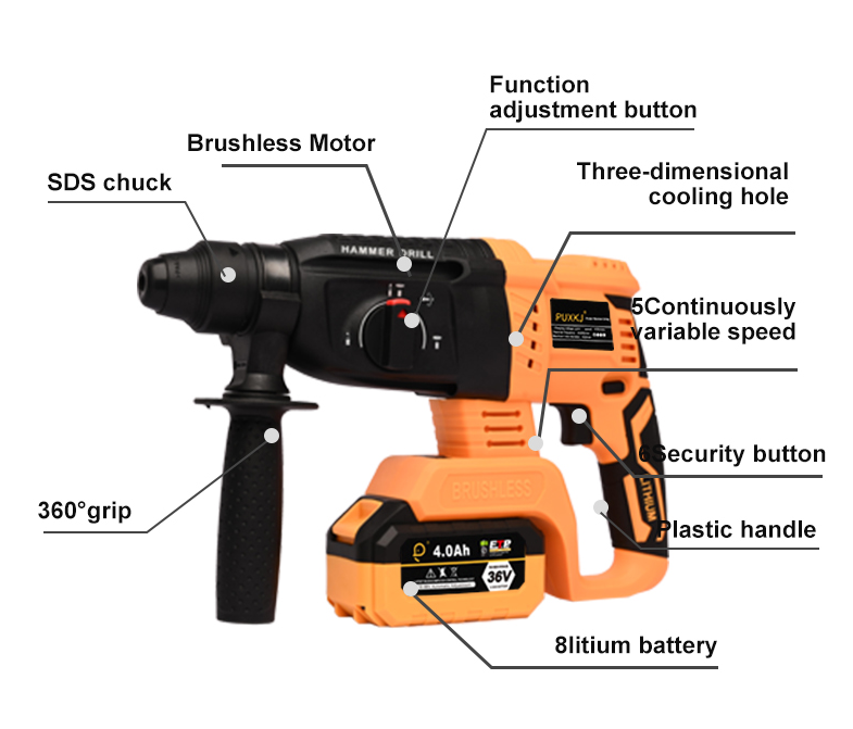 Cordless Rotary Hammer 20 V with 2 batteries - BAS Kuwait