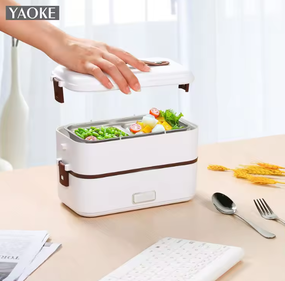 Electric Heating Lunch Box Stainless Steel 3 in 1 Office School 300W - BAS Kuwait