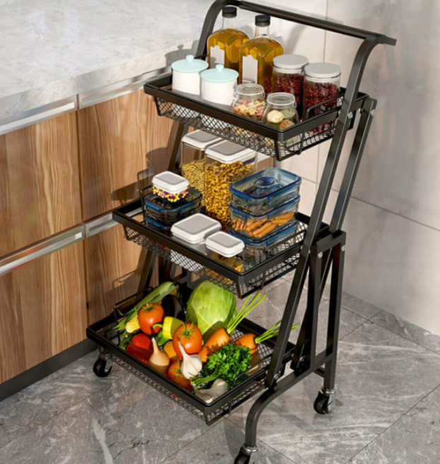  3 Layer Kitchen Cart Rack with wheels (rectangle shaped) - BAS kuwait