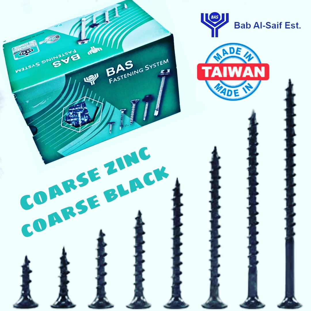 Drywall gypsum screws- Coarse zinc, coarse black, twinfast black,  - BAS kuwait